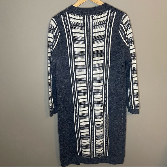 Baciano Long Line Cardigan Small Grey Striped Pattern - Picture 2 of 5